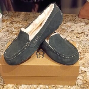 UGG Women's Black Suede Moccasin Slippers with Shearling